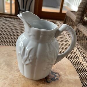 Two's Company China Embossed Small White Pitcher